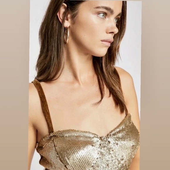 NWT Free People River of Stars Gold Sequin Top - Picture 2 of 7